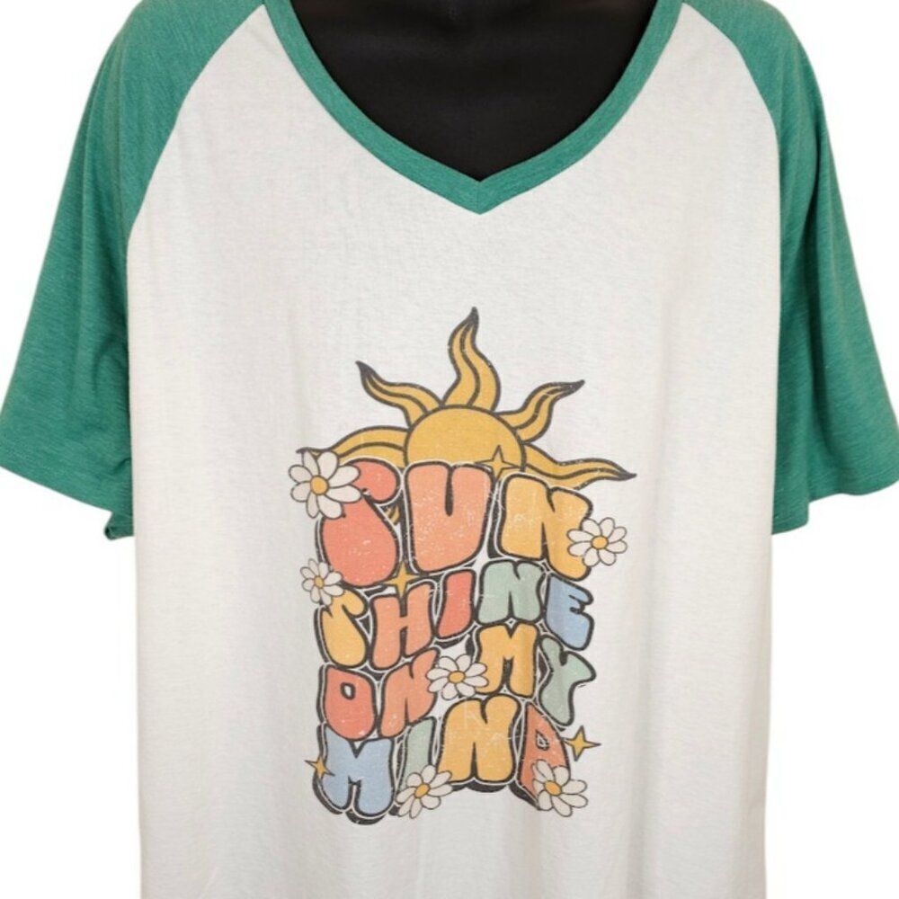 Raglan Baseball T Shirt Mens Size 2XL Sunshine On My Mind Hippie Flowers